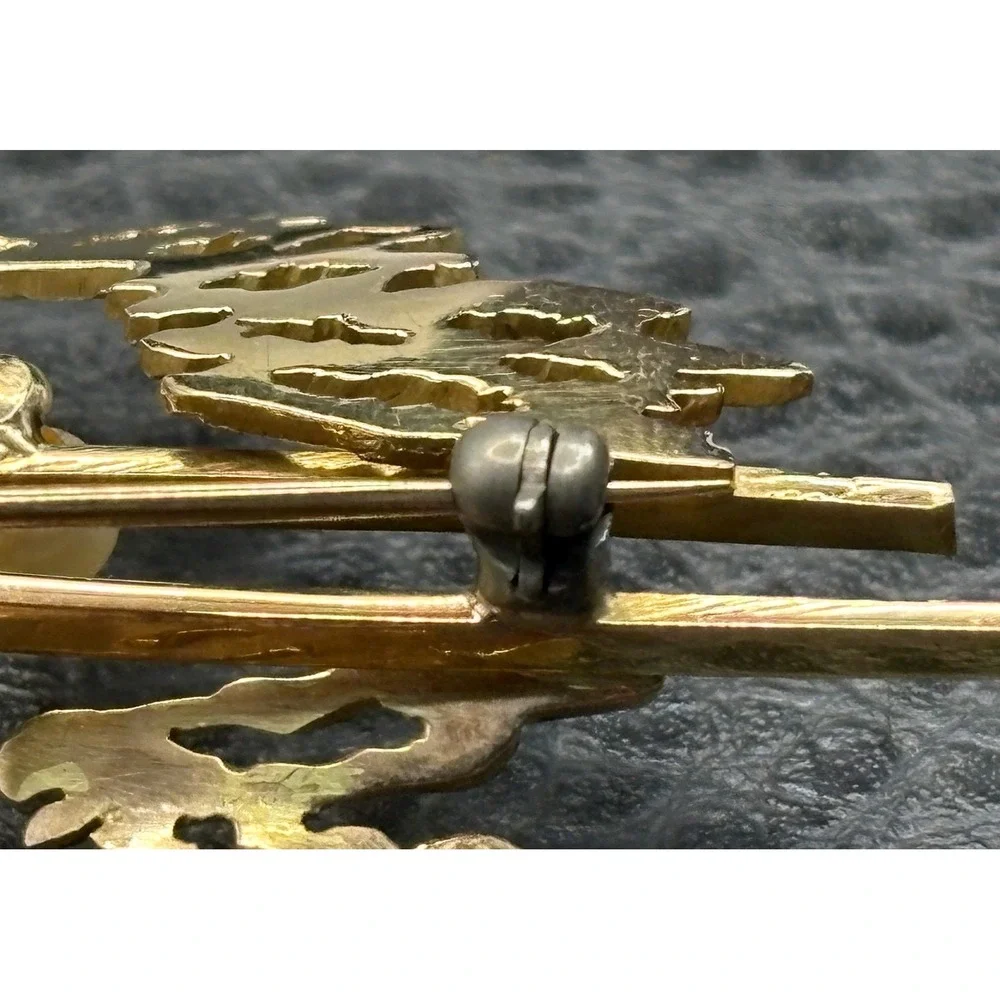 Vintage 18K Yellow Gold Abstract Modernist Style Pearl Blue Stone Brooch Pin